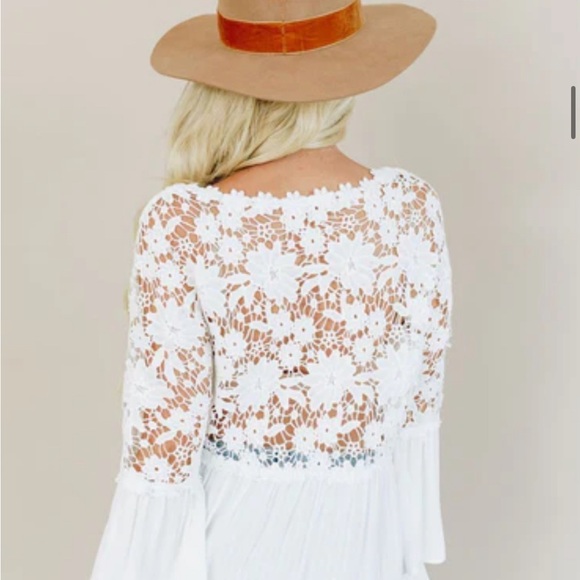 New Boho White Lace Festival Button Front Blouse Top Boho Romantic Shirt - Picture 2 of 7